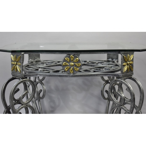 117 - A Modern Wrought Iron Glass Topped Conservatory Coffee Table, 65cms Square