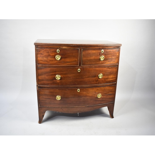 122 - A Late Victorian Mahogany Bow Fronted Chest of Two Short and Two Long Drawers, Bracket Feet, 90cms W... 