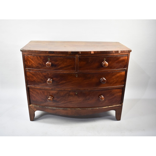 122 - A Late Victorian Mahogany Bow Fronted Chest of Two Short and Two Long Drawers, Bracket Feet, 90cms W... 