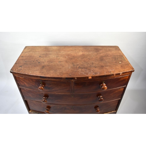 122 - A Late Victorian Mahogany Bow Fronted Chest of Two Short and Two Long Drawers, Bracket Feet, 90cms W... 