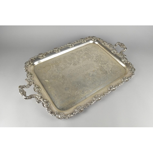 126 - A Large Silver Plated Two handled Tray, To Dr R J Isaac, March 1949, Engraved Decoration and Moulded... 