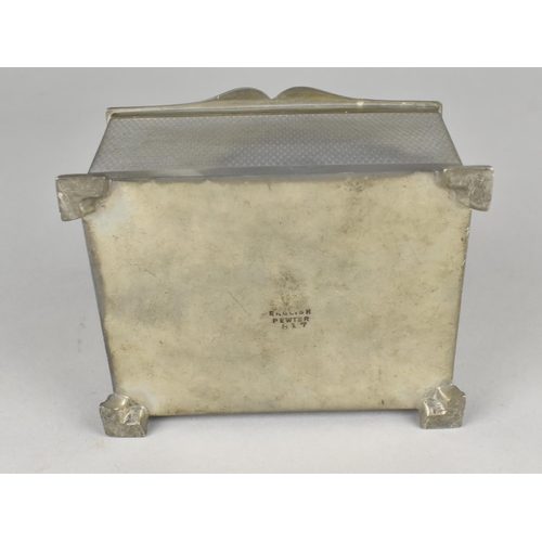 16 - An English Pewter Wooden Lined Cigarette Box of Sarcophagus Form with Engine Turned Decoration, Art ... 