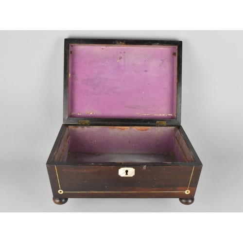 3 - A Late 19th Century Mother of Pearl Inlaid Rosewood Workbox of Sarcophagus Form, Bun Feet, Missing I... 