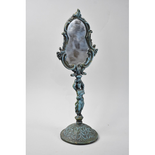 40 - A Reproduction Green Patinated Figural Mirror, 35cms High