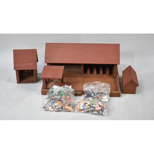 521 - A Mid/Late 20th Century hand Made Wooden Farmyard Toy with Plastic Figures, 61cms Wide