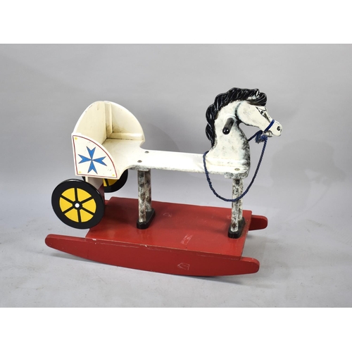 523 - A Mid 20th Century Hand Made Wooden Rocking Horse Toy, 73cms Long