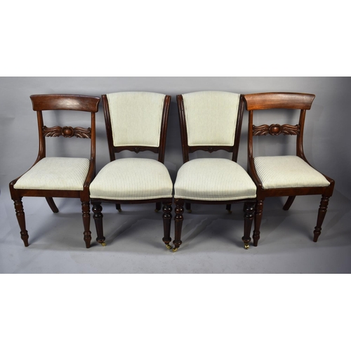 529 - Two Pairs of 19th Century Mahogany Framed Side Chairs, Reupholstered