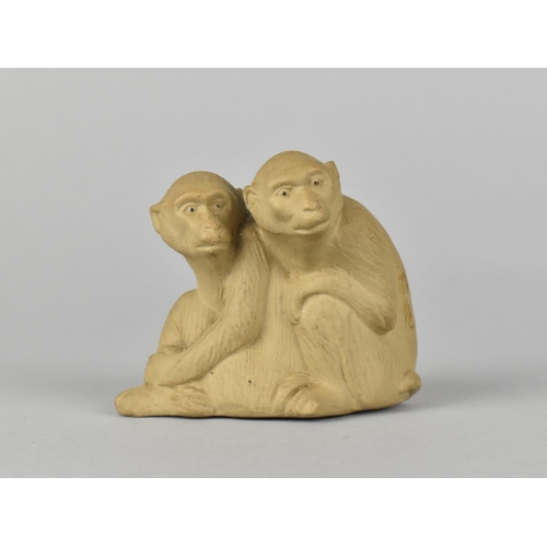 54 - An Oriental Mudman Style Study of Two Seated Monkeys, Signed Under, 6cms High