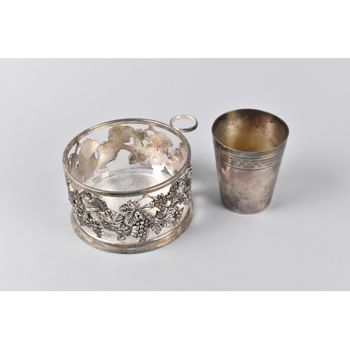 55 - A Numbered White Metal Drinking Cup Stamped to Base Argit, No 15 to Body, Together with a Silver Pla... 