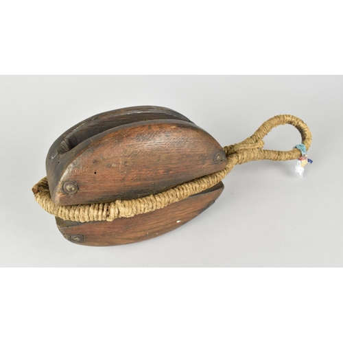 56 - A Vintage Wooden Ships Pulley Block with Rope Hanger, 37cms High