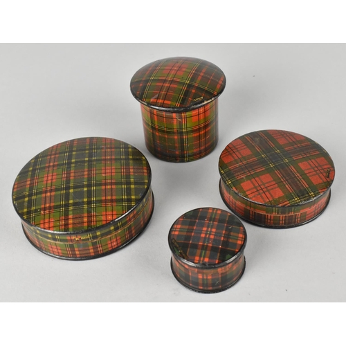 63 - A Collection of Four Tartan Ware Circular Lidded Boxes