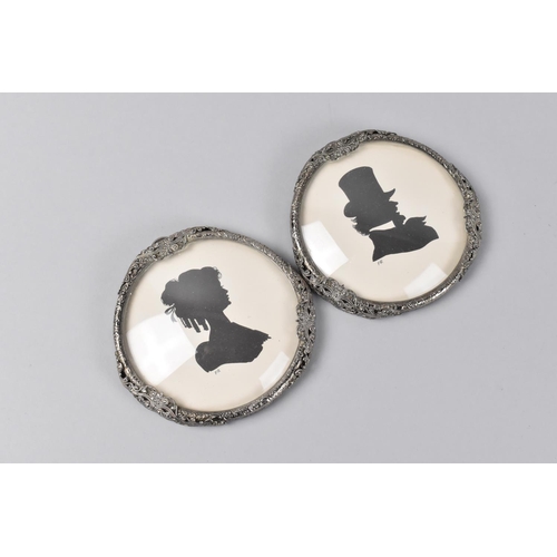 68 - A Pair of Reproduction White Metal Framed Continental Silhouettes, 9.5cms Diameter