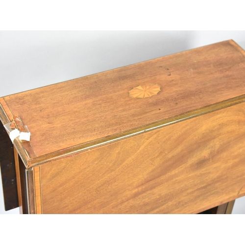 77 - An Edwardian Inlaid Drop Leaf Sutherland Table with Stretcher Shelf, Some Veneer Missing and Some De... 