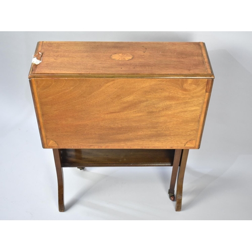 77 - An Edwardian Inlaid Drop Leaf Sutherland Table with Stretcher Shelf, Some Veneer Missing and Some De... 