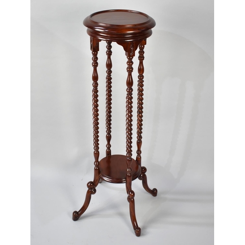 80 - A Reproduction Mahogany Barley Twist Torchere Stand with Circular Top, 30cms Diameter and 100cms Hig... 