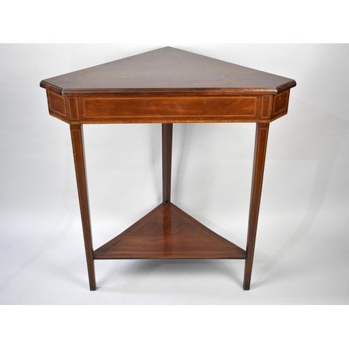 84 - An Edwardian Inlaid Mahogany Corner Table or Stand, 80cms Wide