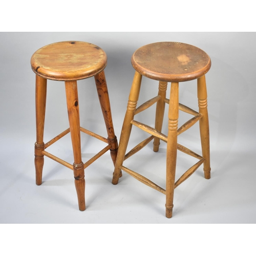 93 - A Near Pair of Vintage Circular Topped Stools, 32cms Diameter and 87cms High