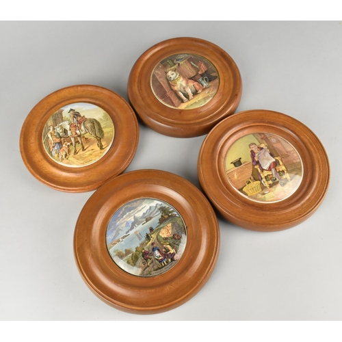 96 - A Set of Four 19th Century Framed Prattware Pot Lids to include The Times, Low Life, Harbour of Hong... 