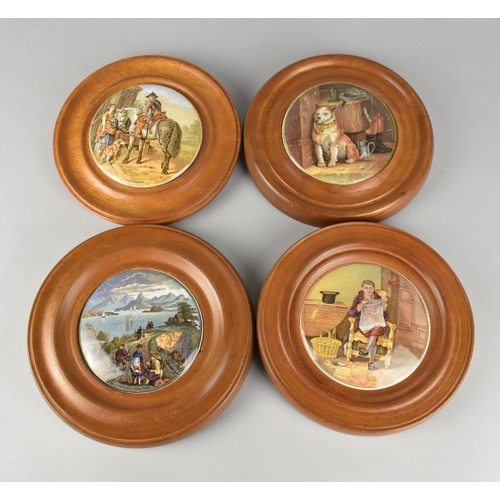 96 - A Set of Four 19th Century Framed Prattware Pot Lids to include The Times, Low Life, Harbour of Hong... 