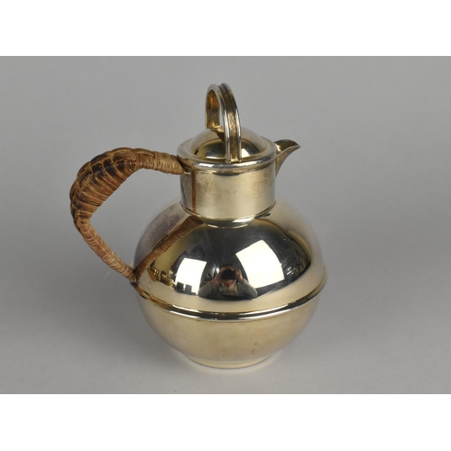 22 - A Silver Plated Guernsey Globular Cream Jug After Kenneth Tyler Key with Rattan Handle, Stamped EPCA... 