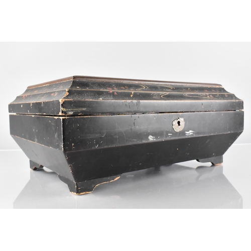 38 - A 19th Century Japanese Black Lacquered Sewing/Work Box of Sarcophagus Form, The Exterior Decorated ... 