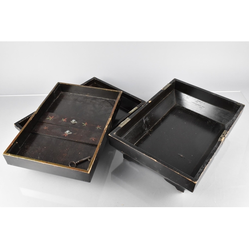 38 - A 19th Century Japanese Black Lacquered Sewing/Work Box of Sarcophagus Form, The Exterior Decorated ... 