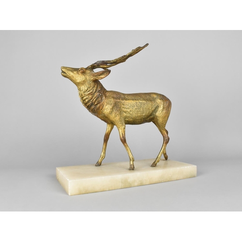 51 - A Bronze Effect Study of a Stag Set on Marble Effect Base, 28cms Wide