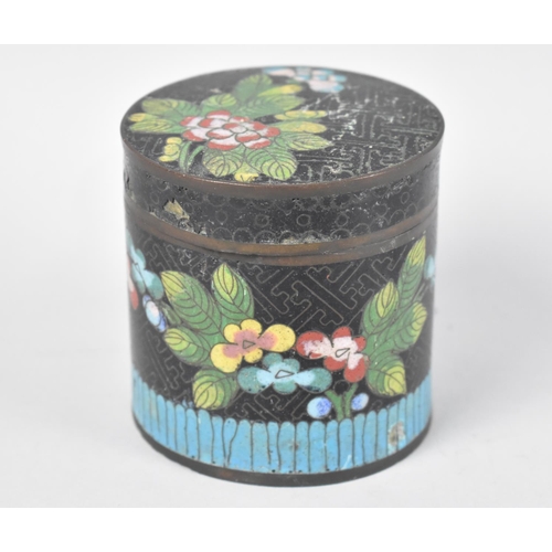 17 - A Cylindrical Chinese Cloisonne Enamelled Pot, 7.5cms Diameter and 8cms High