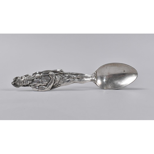 2 - A Sterling Silver Spoon, Handle in the Form of a Native American with Carved Detail Both Sides, Hall... 