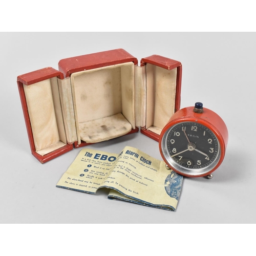 21 - A Vintage Ebosa Miniature Drum Alarm Clock with Instructions and Original Case, Working Order, 5cms ... 