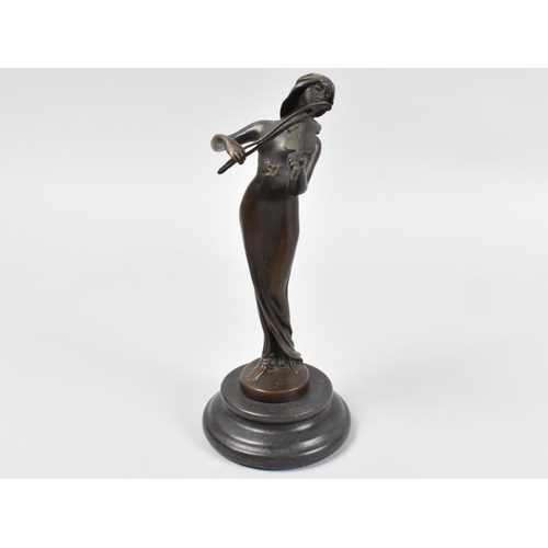 23 - A Bronze Figure in the Art Nouveau Style, Female Violinist, 19cms HIgh