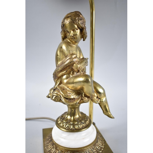 28 - A Late 20th Century Brass Figural Table Lamp, Seated Girl, Complete with Shade, Overall Height 70cms