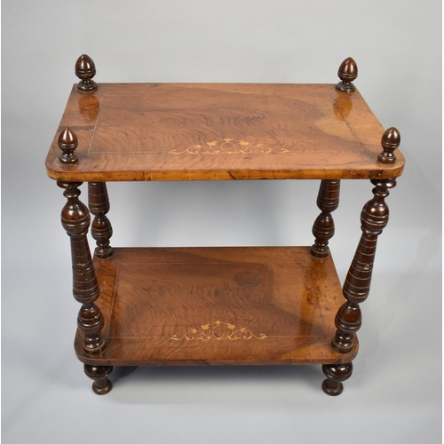 33 - A Late Victorian Inlaid Walnut Two Tier Rectangular Whatnot with Turned Support, 54cms Wide and 58cm... 