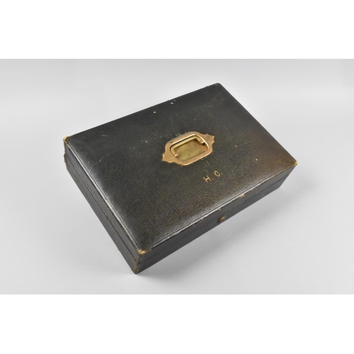 35 - An Edwardian Travelling Clerks Writing Box with Hinged Lid Monogrammed H.G. and Having inset Brass C... 