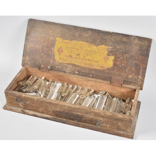 44 - A Vintage Wooden Toolbox Containing Glass Lustre Droppers, Box 41cms Wide