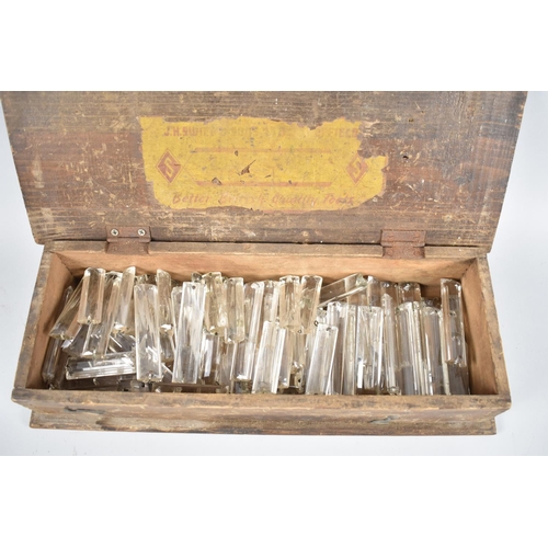 44 - A Vintage Wooden Toolbox Containing Glass Lustre Droppers, Box 41cms Wide