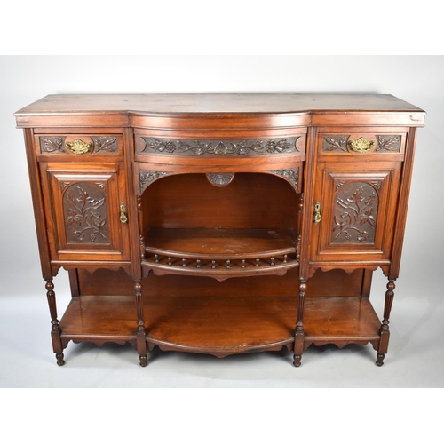 487 - An Edwardian Mahogany Breakfront Chiffonier Base with Carved Panels to Drawers and Cupboards, 137cms... 