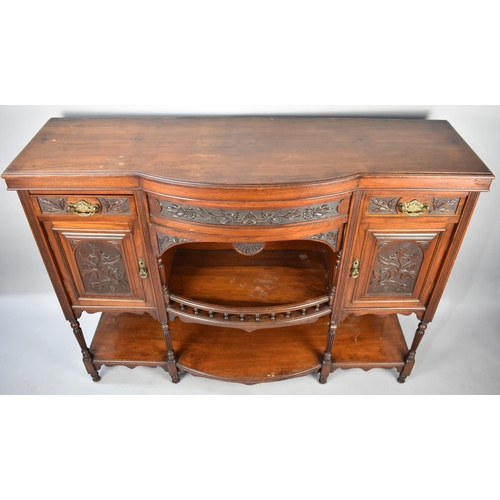 487 - An Edwardian Mahogany Breakfront Chiffonier Base with Carved Panels to Drawers and Cupboards, 137cms... 