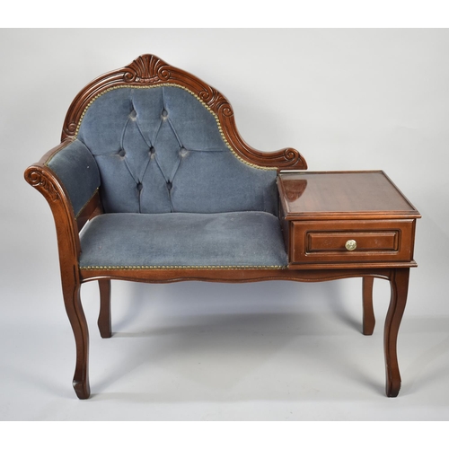 498 - A Late 20th Century Telephone Seat with Buttoned Upholstery and Single Drawer