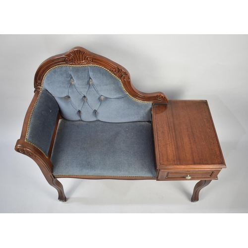 498 - A Late 20th Century Telephone Seat with Buttoned Upholstery and Single Drawer