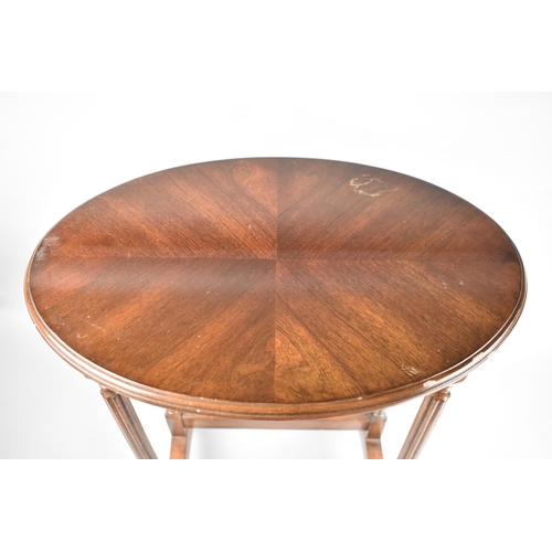 499 - A Modern Mahogany Oval Occasional Table with Reeded Supports, In Need of Repolish, 47cms Wide