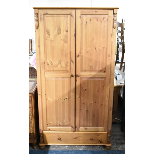 501 - A Modern Pine Double Wardrobe, Base Drawer, 99cms Wide