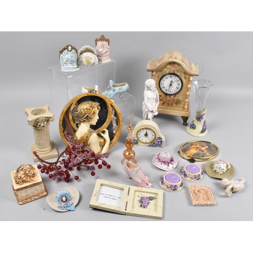 504 - A Collection of Various Modern Reproduction Ornaments to include Purses, Shoes, Mantel Clock Etc