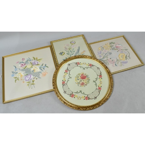 515 - A Collection of Four Gilt Framed Embroideries