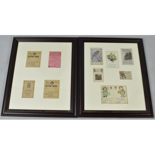 516 - A Framed Set of Identity Cards, Ration Books, Clothing Book together with A Framed Collection of Gre... 