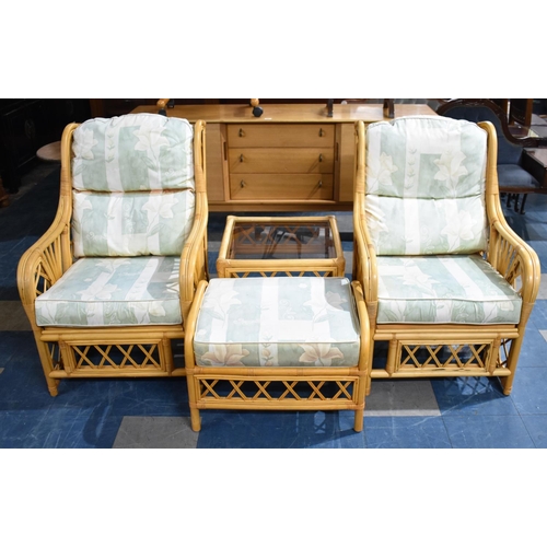 534 - A Pair of Conservatory Bamboo Framed Scroll Armchairs together with a Square Coffee Table and Rectan... 