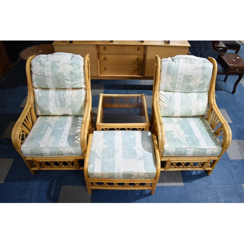 534 - A Pair of Conservatory Bamboo Framed Scroll Armchairs together with a Square Coffee Table and Rectan... 