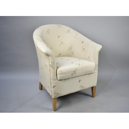 541 - A Modern Upholstered Tub Armchair with Dragonfly Decorated Upholstery