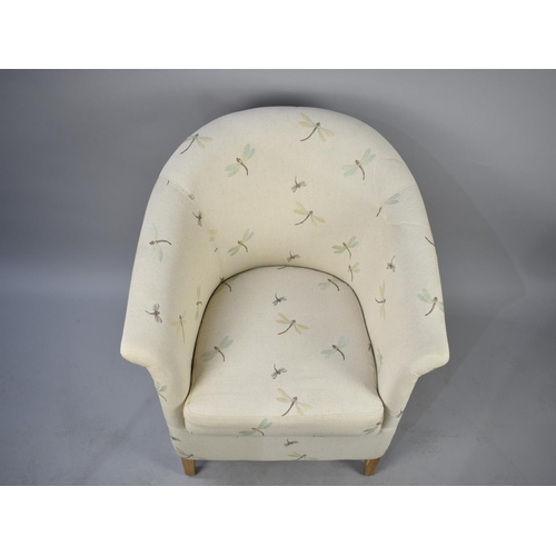 541 - A Modern Upholstered Tub Armchair with Dragonfly Decorated Upholstery