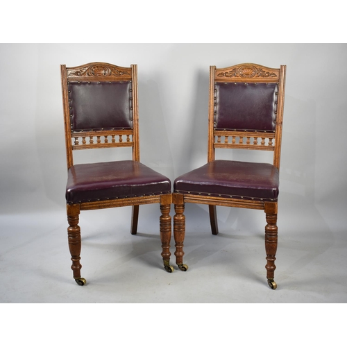 543 - A Pair of Edwardian Oak Framed Side Chairs